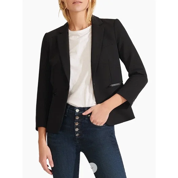 NWT Veronica Beard 0 Core Schoolboy $645 Scuba Blazer Dickey Jacket Fitted Black - Picture 1 of 16